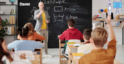 A teacher teaching a group of students in a classroom