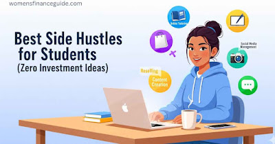 Flat-style illustration showing a happy female college student earning money from home. The image represents the blog post