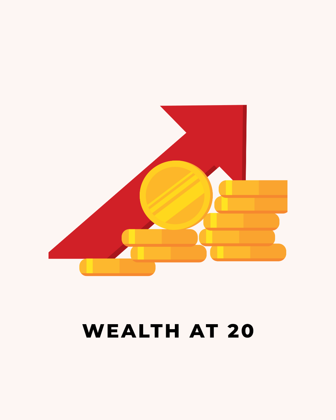 An illustration of coins and a rising arrow representing wealth growth and financial planning for young women.