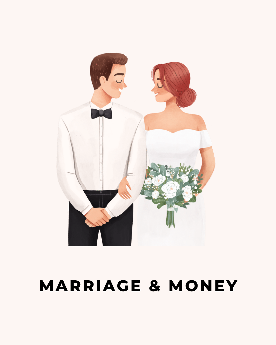 An illustration of a newlywed couple representing financial planning and independence after marriage.
