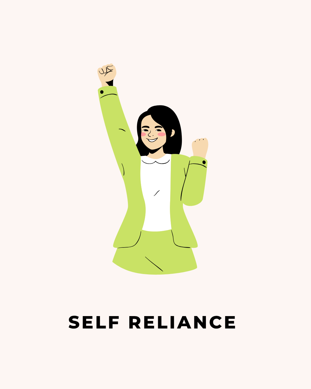 An illustration of a confident woman celebrating success, representing self-reliance and financial independence.