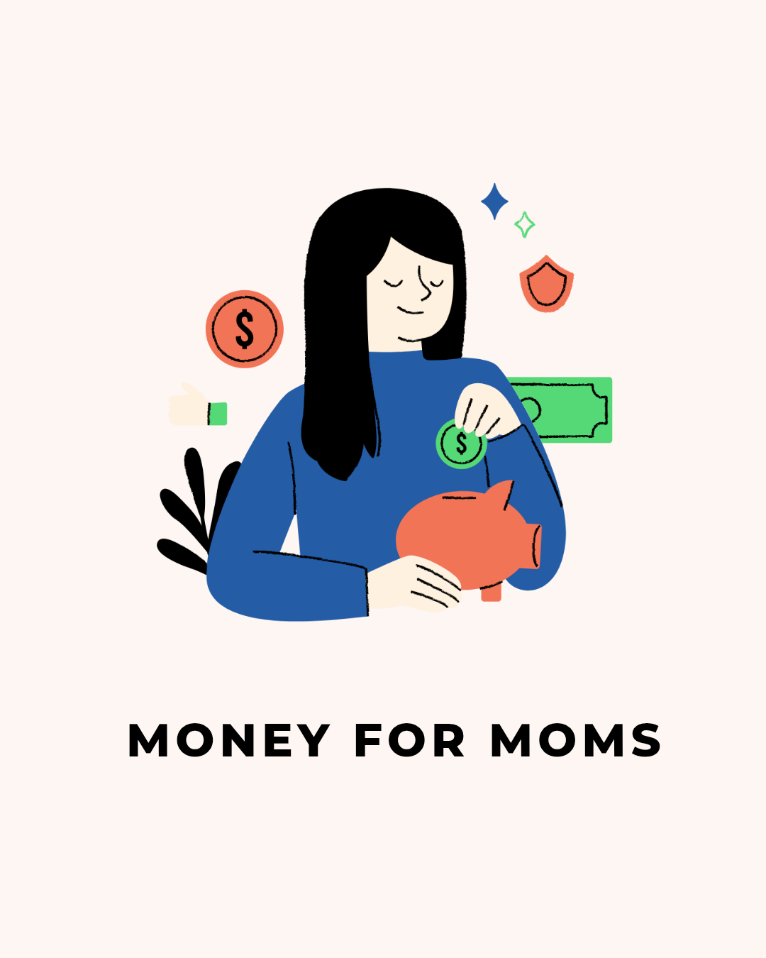 A mother saving money in a piggy bank, representing financial tips and budgeting for moms.