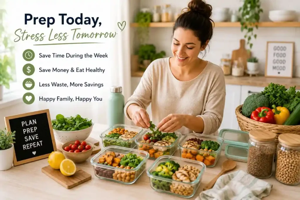 Mom preparing budget-friendly meals and groceries for her family