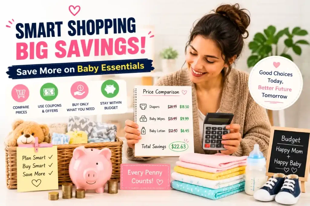 New mom organizing affordable newborn essentials and preparing a practical baby shopping plan