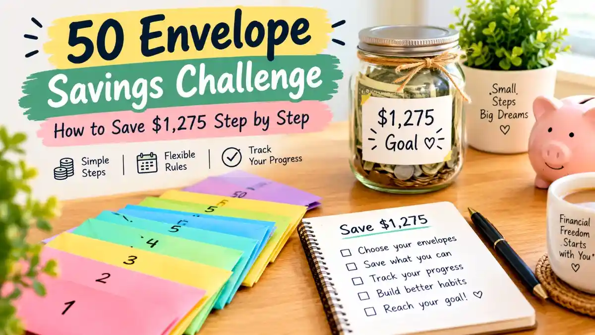 50 envelope savings challenge to save $1,275 step by step