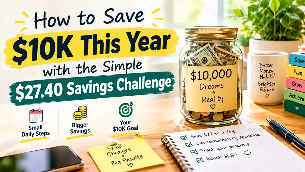 10k savings challenge with $27.40 daily savings goal to save $10,000 this year